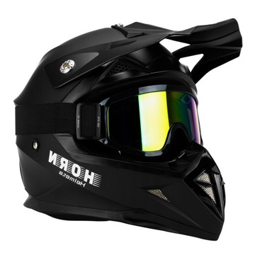 Kask Motocyklowy Cross Horn Enduro Quad + Google Crossowy Czarny Matowy XL