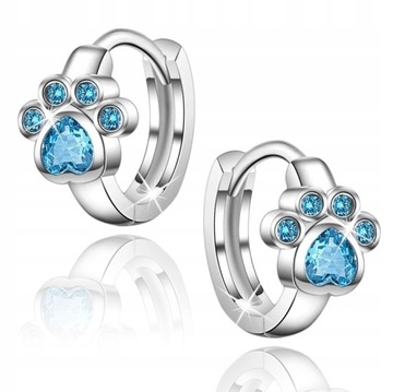 СЕРЕБРЯНЫЕ СЕРЬГИ ДЛЯ ДЕВОЧКИ ЛАПКИ синие КОЛЬЦА серебро 925 пробы