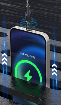ПОВОРОТНЫЙ МАГНИТНЫЙ КАБЕЛЬ 2М БЫСТРАЯ ЗАРЯДКА 3А USB C PD CUB 60ВТ