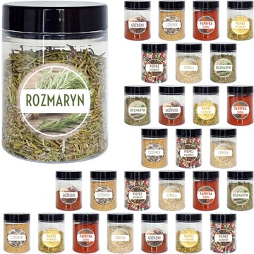 słoiczki słoiki na przyprawy PET 100ml 28szt + naklejki na przyprawy 108szt