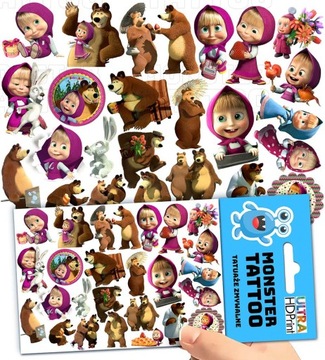 TATUAŻE ZMYWALNE DLA DZIECI MASZA I NIEDŹWIEDŹ WZORY ORYGINALNE