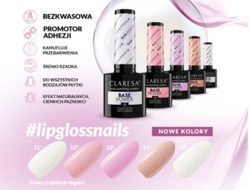 CLARESA BAZA BASE POWER BEZKWASOWA BUDUJĄCA 12 NUDZIAKOWY RÓŻ LIPGLOSS NAIL