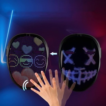 MASKA ZMIENNA NA HALLOWEEN LED ŚWIECĄCA PROGRAMOWALNA APP KONTROLA GEST