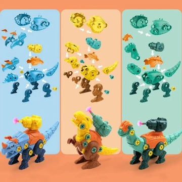 DINOZAURY DO SKRĘCANIA ROZKRĘCANIA Zestaw 3 FIGURKI z wyrzutniami STRZAŁKI