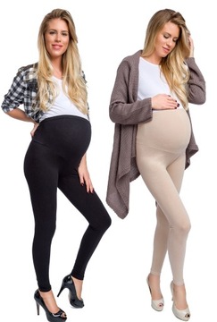 Zestaw 2x LEGGINSY CIĄŻOWE bawełniane getry z panelem ciążowym L