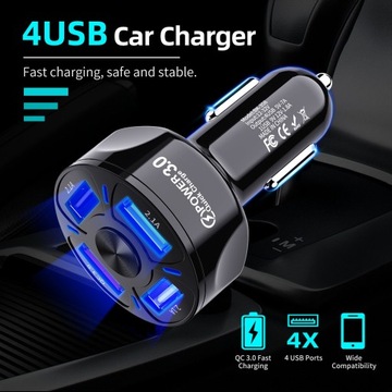 Автомобильное зарядное устройство 4xUSB для быстрой зарядки