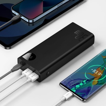 BASEUS POWER BANK 20000 мАч, 30 Вт, 2x USB USB-c МОЩНЫЙ БЫСТРЫЙ POWERBANK + КАБЕЛЬ