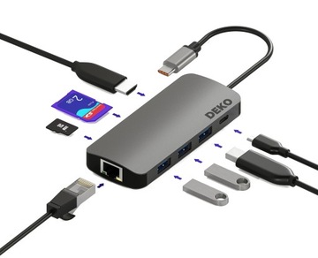 Концентратор Usb C Док-станция 8 в 1 100 Вт HDMI 4K 60 Гц 3xUSB LAN SD DEKO BUSINESS