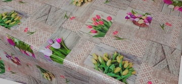 Клеенка, клеенка, скатерть, ТЮЛЬПАНЫ, ЦВЕТЫ, БЕЖЕВЫЙ