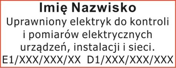 Pieczątka UPRAWNIENIA elektryk SEP G1 E1 D1