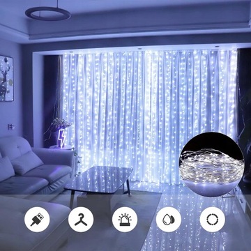 2w1 KURTYNA LED ŚWIETLNA 300LED Lampki Choinkowe Zewnętrzne Girlanda 3x3m