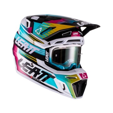 KASK MOTO 8.5 V22 (+ GOGLE VELOCITY 5.5) AQUA KOLOR TURKUSOWY/CZARNY/RÓŻOWY