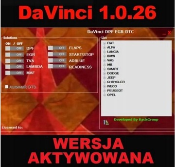 Программа да винчи egr dpf nox закрылки adblue davinci