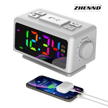 BIAŁY WIECZNY KALENDARZ RADIOWY BUDZIK KOLOROWY ZEGAR ELEKTRONICZNY LED