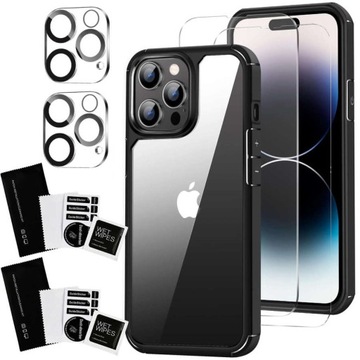 ETUI DO IPHONE 14 PRO PANCERNE CZARNE + 4x SZKŁO HARTOWANE EKRAN APARAT