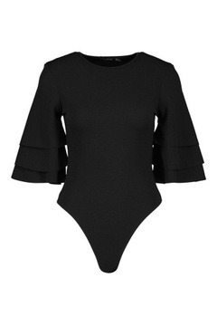 WC23306 *BOOHOO CZARNE BODY KRÓTKI RĘKAW FALBANUY XL