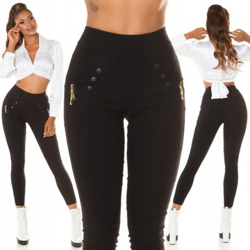W748 CZARNE ELEGANCKIE LEGGINSY JEGGINSY dopasowane gumie wysoki stan L/XL