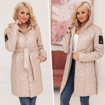 ДЛИННОЕ СТЕГАНОЕ ПАЛЬТО С ПЕРЕХОДНЫМ ПОЯСОМ XXL