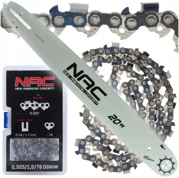 PROWADNICA DO PIŁY 50cm 0,325 1.5mm 76 ŁAŃCUCH CZĘŚCI DO PIŁY NAC ORYGINAŁ