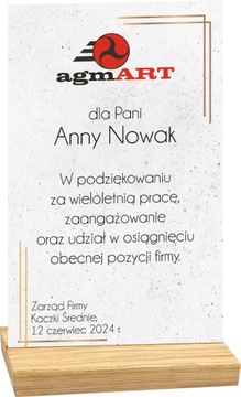 STATUETKA z nadrukiem PODZIĘKOWANIA DLA PRACOWNIKA TWÓJ TEKST plexi 25 cm