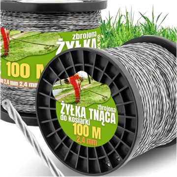 ŻYŁKA TNĄCA ZBROJONA DO GŁOWIC PODKASZARKI KOSY KOS TRAWY MOCNA 2,4mm 100m