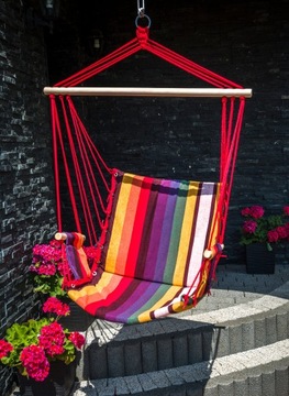 HAMAK KRZESZŁO WISZĄCE BRAZYLIJSKIE FOTEL OGRODOWY TURYSTYCZNY DRĄŻEK MOCNY