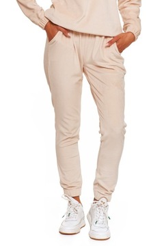 ЖЕНСКИЕ БЕЖЕВЫЕ БАРХАТНЫЕ СПОРТИВНЫЕ БРЮКИ С КАРМАНАМИ, ОДНОТОННЫЙ MORAJ - S