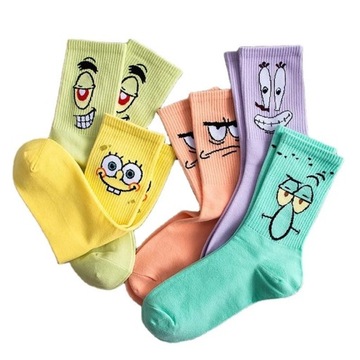 Зеленые полосатые носки Spongebob Squidward с мультяшным сказочным принтом