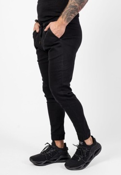 Spodnie sportowe jeansowe elastyczne czarne – joggery jeansowe z lycrą
