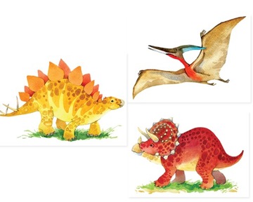 PLAKATY,OBRAZKI dla chłopców Dinozaury ZESTAW 3xA4