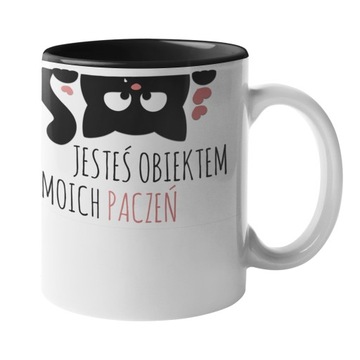 Śmieszny kubek kot prezent z kotem czarny środek