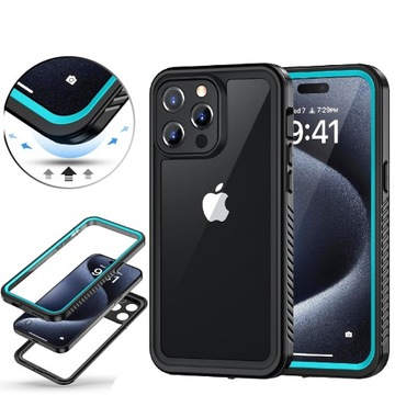 Lanhiem Etui wodoodporne do iPhone 15 Pro obudowa na telefon NIEBIESKA