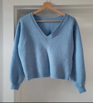MADE IN ITALY 38 NIEBIESKI SWETER V NECK WEŁNA