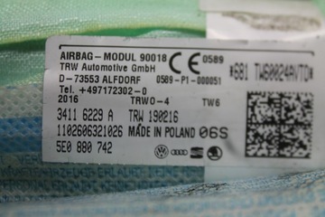 AIRBAG ZÁVĚS PRAVÁ 5E0880742 SKODA OCTAVIA III HB 12-18