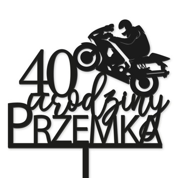 TOPPER NAPIS NA URODZINY MOTOR ŚCIGACZ TORT CZARNY