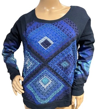 DESIGUAL granatowy sweter z geometrycznym wzorem XXL