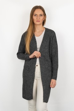 New Look Długi Luźny Grafitowy Sweter Narzutka Kieszenie z Wełną XL 42