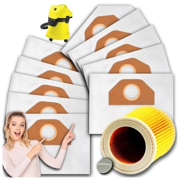 10x WORKI DO ODKURZACZA KARCHER WD3 WOREK WD 3 WD WD 6 SE 4001 Plus FILTR