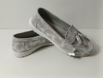 Балетки Jezzi, лоферы кожаные серебристые, размер 39, светлые