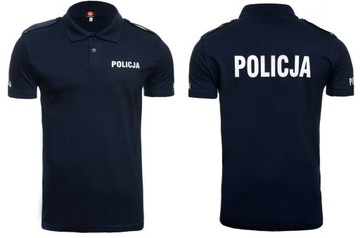 KOSZULKA Polo Policyjna służbowa GRANATOWA POLICJA z pagonami + nadruk r. M