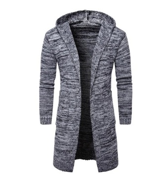 Men sweter długi rękaw gruba dzianina z kapturem