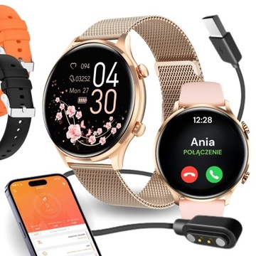 SMARTWATCH DAMSKI ZEGAREK WODOODPORNY PL MENU ROZMOWY SMART WATCH + 4 PASKI