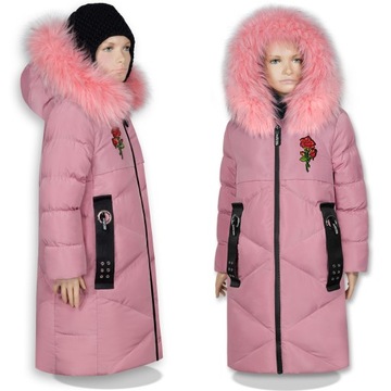 PARKA PŁASZCZYK kurtka FUTERKO ZIMOWA kaptur MEGA CIEPŁA PINK146 JAKOŚĆ