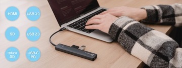 ХАБ USB-C 3.1 HDMI 4K PD 100 Вт SD TF-ридер АДАПТЕР 7-в-1 Apple M1 M2