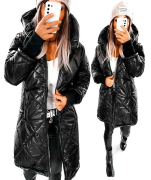 KURTKA DAMSKA PŁASZCZ PIKOWANA DŁUGA ASYMETRYCZNA XL