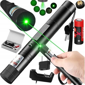 MOCNY WSKAŹNIK LASEROWY LASER POINTER ZIELONY AKU + ŁADOWARKA I NAKŁADKA