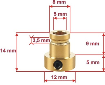 Накатка экструдера, ось 5 мм, нить 3,0 - латунь