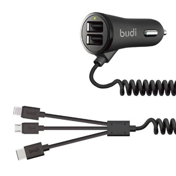 Budi Ładowarka Samochodowa LED USB Kabel 3w1 USB