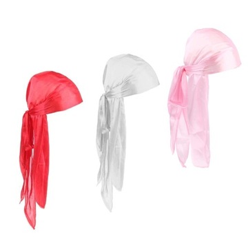 3шт унисекс шелковистая повязка на голову Durag шляпа пирата от выпадения волос белый + красный + розовый