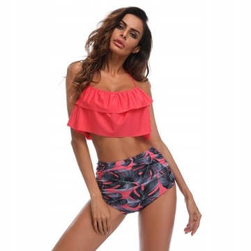 КУПАЛЬНИК БИКИНИ, Оборки, ЗАКРЫТИЕ, ТРУСИКИ С ВЫСОКОЙ ПОСАДКОЙ / M